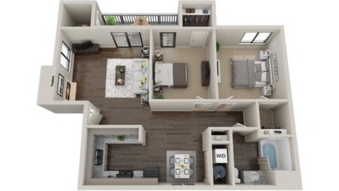 Floor plan for 2 beds, 1 bath, 1012 sqft